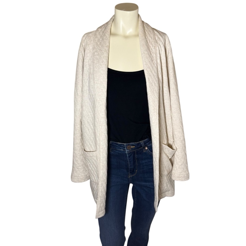 Johnston & Murphy Quilted Cream Shawl-Collar Cardigan Open Front Womens Size XS - Picture 4 of 10